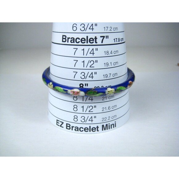 Vintage Blue Floral Cloisonné Bangle Bracelet Floral Enamel Flower - Picture 7 of 7